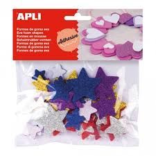 BOLSA GOMA EVA ADHESIVA ESTRELLAS COLORES 50U APLI 13485 PURPURINA