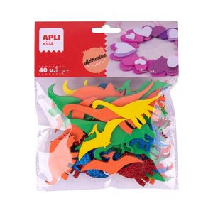 BOLSA GOMA EVA ADHESIVA DINOSAURIOS COLORES 40U APLI 18972 PURPURINA