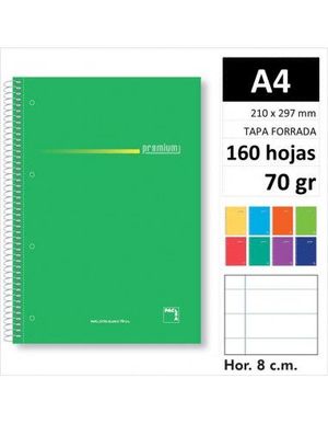 CUADERNO A4 160H 1 RAYA 8MM HORIZONTAL TAPA DURA ESPIRAL