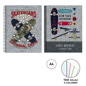 CUADERNO ESPIRAL A4 5MM 100H SENFORT TD SKATEBOARD