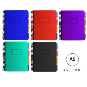 CUADERNO SENFORT A5 CON SEPARADORES UNICOLOR NEGRO