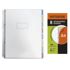CUADERNO ESPIRAL A4 200H 80G 8 SEPARADORES TRANSLUCIDO