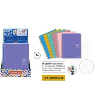 CUADERNO ESPIRAL SOFT PP A4 5MM 80H SENFORT MORADO