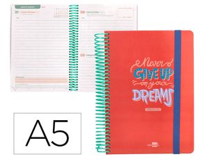 AGENDA ESCOLAR LIDERPAPEL 2023-24 A5 1DP DREAMS ROJO ESPIRAL TAPA POLIPROPILENO