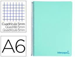 CUADERNO VERDE PASTEL ESPIRAL LIDERPAPEL A6 MICRO WONDER TAPA PLASTICO 120H 90 GR CUADRO 5MM 4 BANDAS 08830