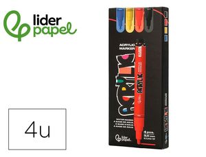 CAJA 4 ROTULADORES ACRILICOS 3,0 COLORES BASICOS LIDERPAPEL