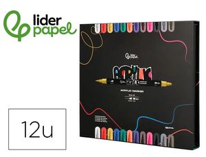CAJA 12 ROTULADORES ACRILICOS DOBLE PUNTA COLORES LIDERPAPEL