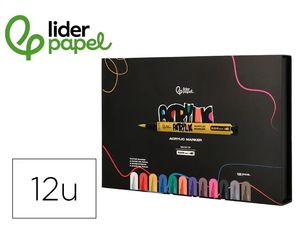 CAJA 12 ROTULADORES ACRILICOS PUNTA PINCEL COLORES LIDERPAPEL