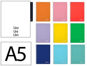 CUADERNO ESPIRAL LIDERPAPEL A5 3MMTAPA DURA 80H 90GR 3MM COLORES SURTIDOS.