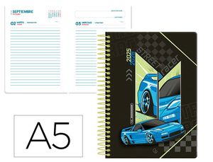 AGENDA ESCOLAR LIDERPAPEL A5 1DP 2025 - 26 CARS AZUL 172380