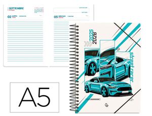 AGENDA ESCOLAR LIDERPAPEL A5 1DP 2025 - 26 CARS TURQUESA 172381
