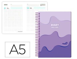AGENDA ESCOLAR LIDERPAPEL A5 1DP 2025 - 26 ESPIRAL MELTING MORADO 172389