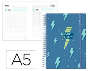 AGENDA ESCOLAR LIDERPAPEL A5 1DP 2025 - 26 ESPIRAL RAYOS 172404
