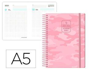 AGENDA ESCOLAR LIDERPAPEL A5 1DP 2025 - 26 ESPIRAL MILITAR ROSA 172407