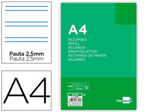 RECAMBIO CARTAPACIO 2 RAYAS 4 TALADROS 100H 13899 LIDERPAPEL