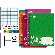 CUADERNO ESPIRAL 3MM MOTO FOLIO LIDERPAPEL COLORES CUADRICULA PAUTADA 51697