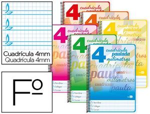 CUADERNO ESPIRAL 4MM MOTO FOLIO LIDERPAPEL COLORES CUADRICULA PAUTADA 51698