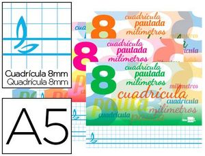 LIBRETA GRAPA APAISADA HORIZONTAL 8MM MOTO A5 LIDERPAPEL 32H COLORES CUADRICULA PAUTADA 57781