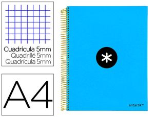 CUADERNO LIDEPAPEL ESPIRAL A4 ANTARTIK TD CARTON 5MM AZUL 120H 100GR 74582