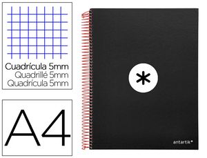 CUADERNO LIDEPAPEL ESPIRAL A4 TD CARTON ANTARTIK 5MM NEGRO 120H 100GR 74591
