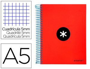 CUADERNO LIDEPAPEL ESPIRAL A5 ANTARTIK 5MM ROJO 120H 100GR 74593