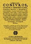 LIBRO DE CONIVROS CONTRA TEMPESTADES, CONTRA ORUGA Y ARA�UELA